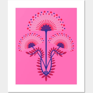 MIMOSA Art Deco Floral in Bright Red Royal Blue Pink - UnBlink Studio by Jackie Tahara Posters and Art